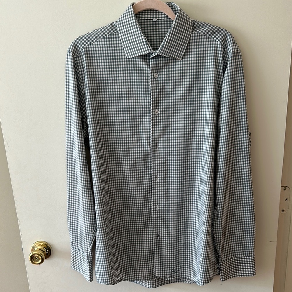 Men's Green gingham button down shirt state and liberty